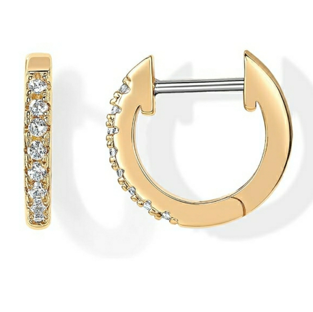 14K Gold Plated Cubic Zirconia Cuff Earrings Huggie Stud